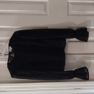 SHEER SLEEVE ELEGANT BLACK BLOUSE S